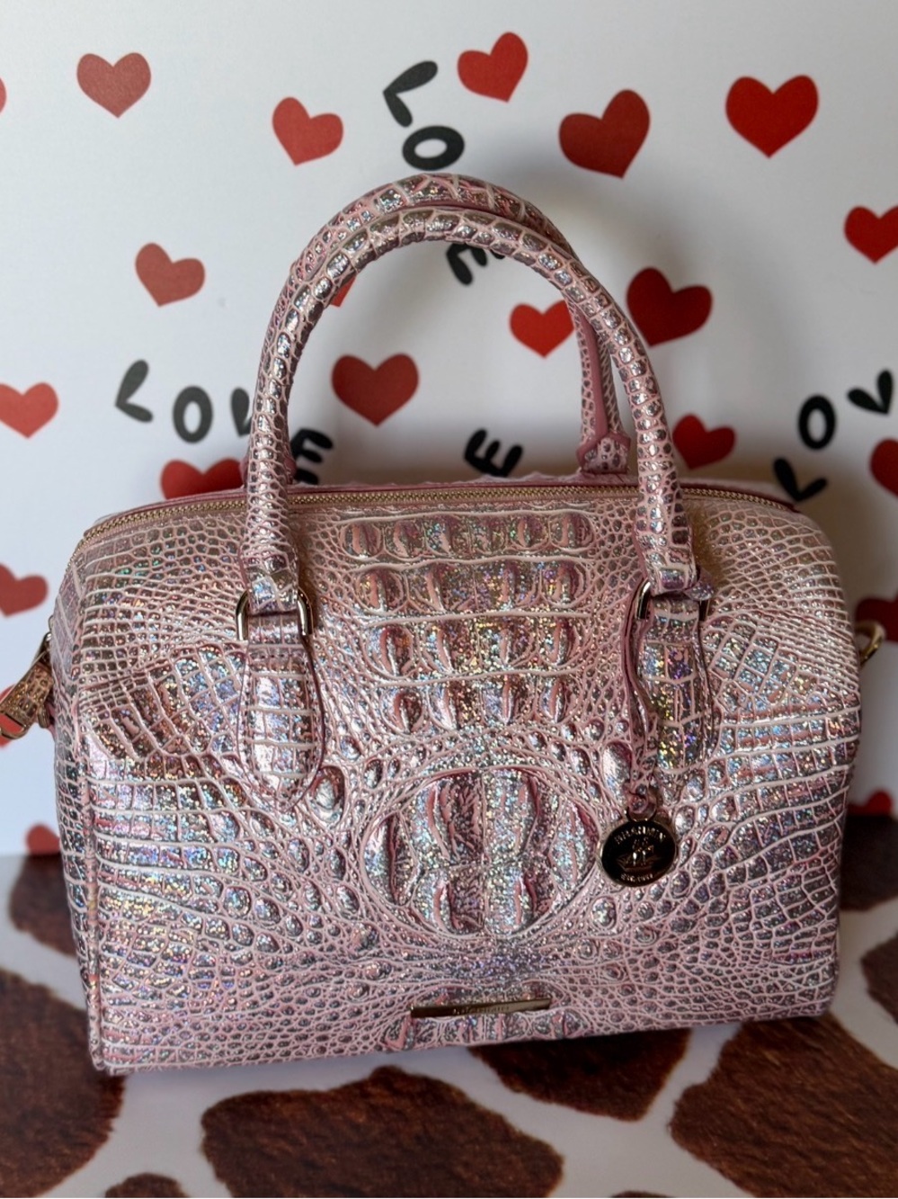 Brahmin Pixie Dust Stacy Satchel Limited Edition Pink Sparkle EUC FIRM - Picture 2 of 16
